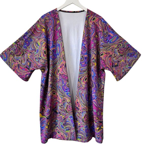 CANDY CATZ Tops - Candy Catz Rave Wear Festival Size M Open Duster Kimono Water Marble Print EUC